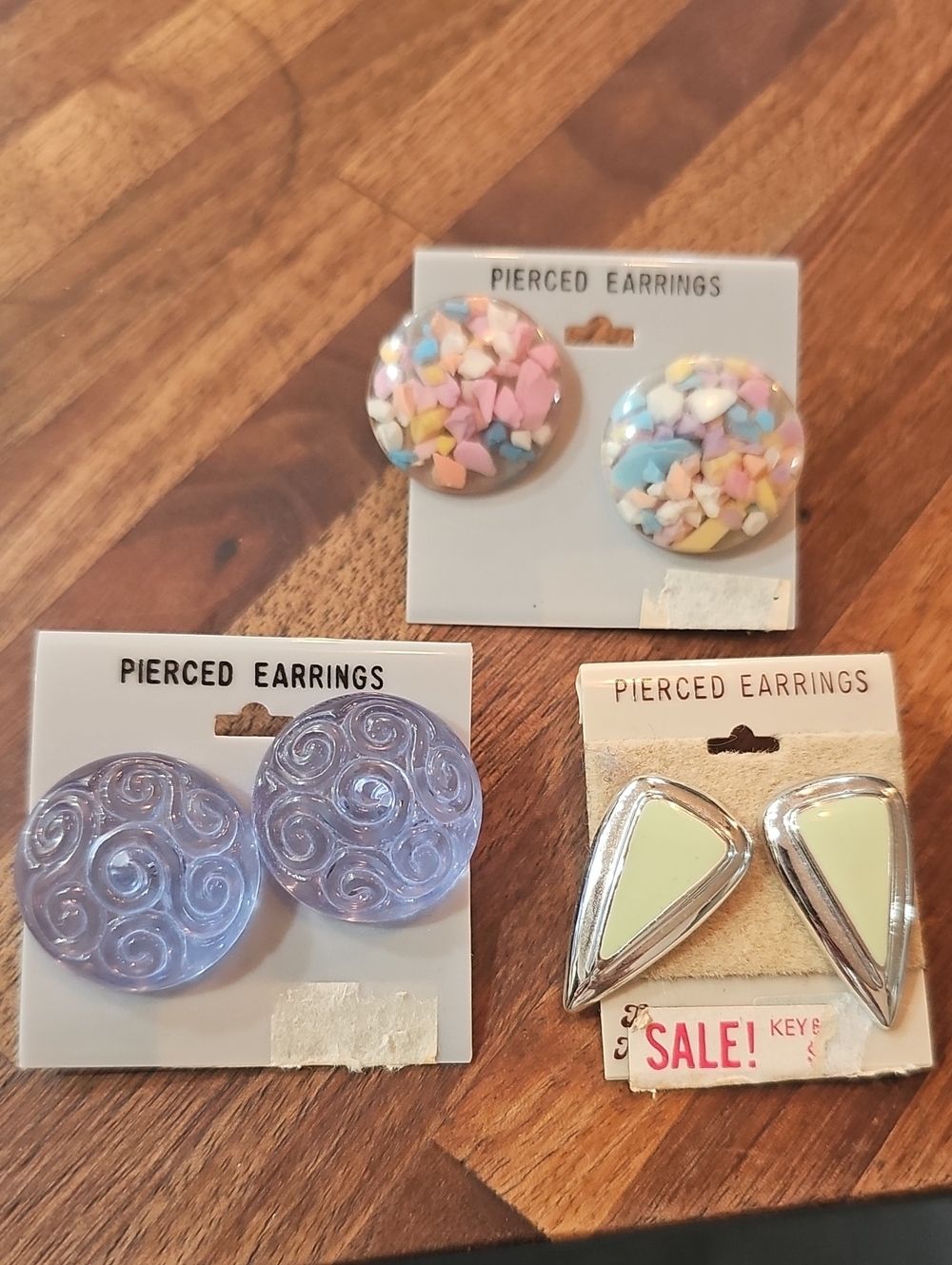 Vintage Earrings 80s 3 Sets Confetti Geometric Shapes New Women